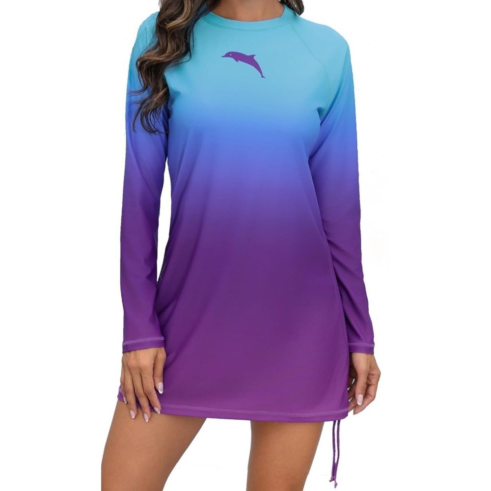 Halcurt Women XL Ombre Rash Guard Swim Shirt Long Sleeve Blue Purple UPF 50+